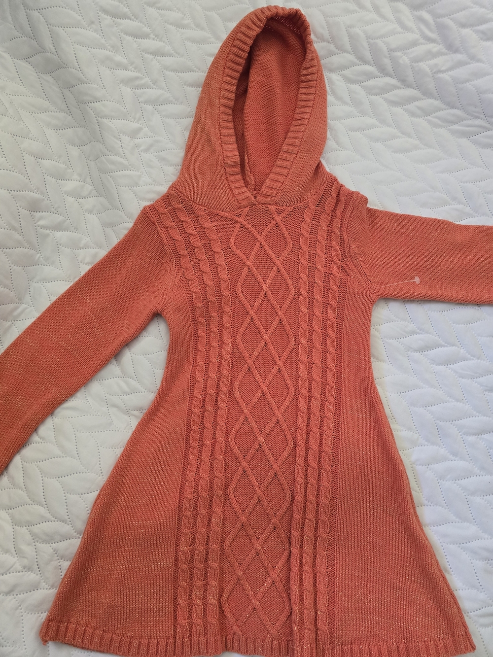 Cozy Coral Hooded Cable-Knit Dress for Girls